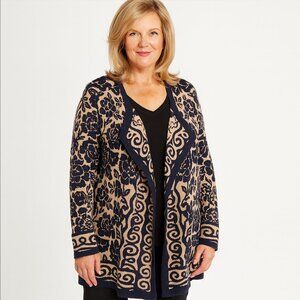 Isaac Mizrahi Live! Black & Tan Floral Open Cardigan – Size 1X